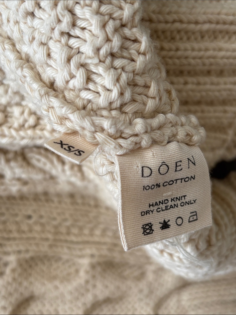 Doen 🏹 Cardiff XS/S Milky Way cotton Cable-Knit Cardigan cropped tortoiseshell - Picture 8 of 9